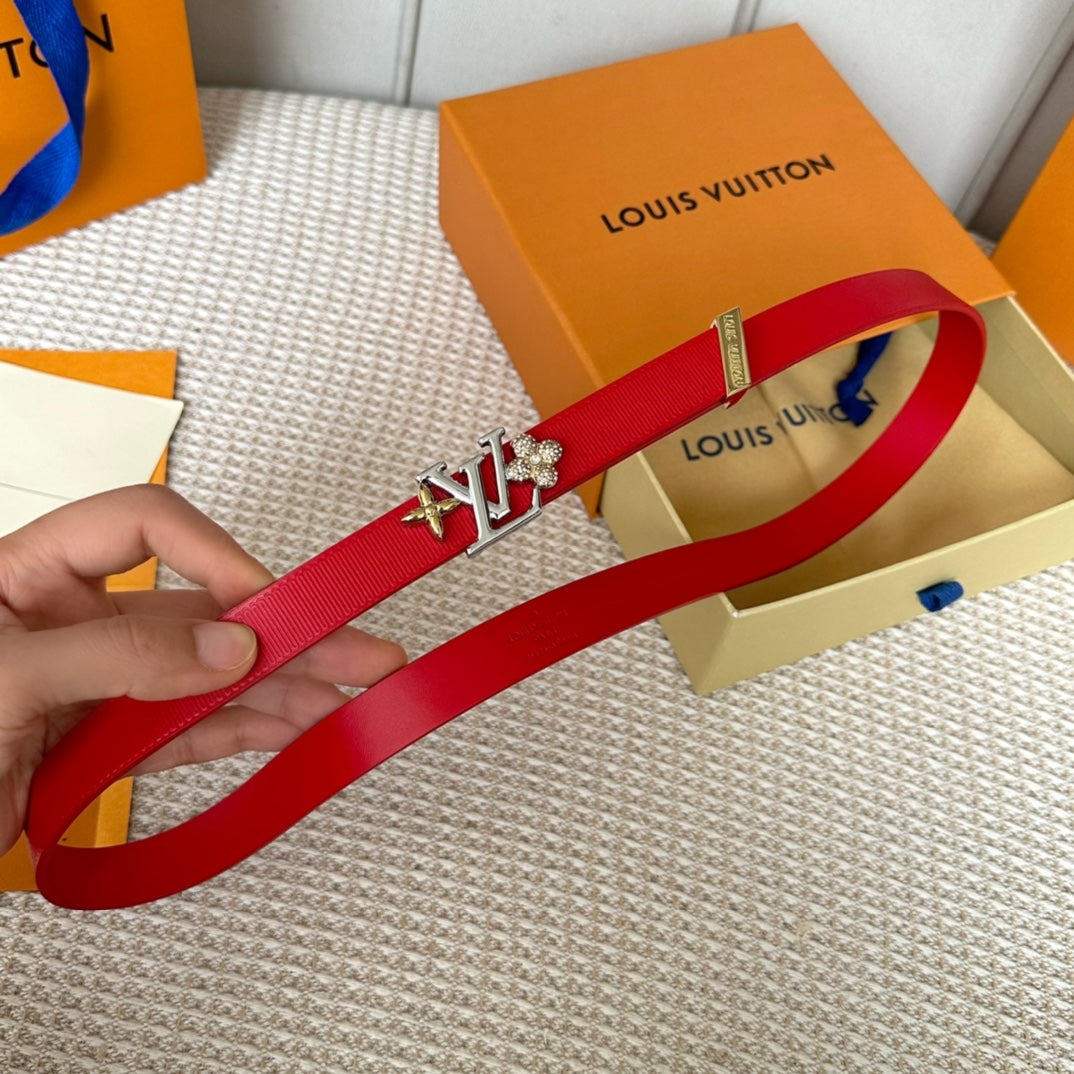 LV GRAM 20 MM REVERSIBLE BELT CHERRY RED CALFSKIN SILVER HARDWARE - 30