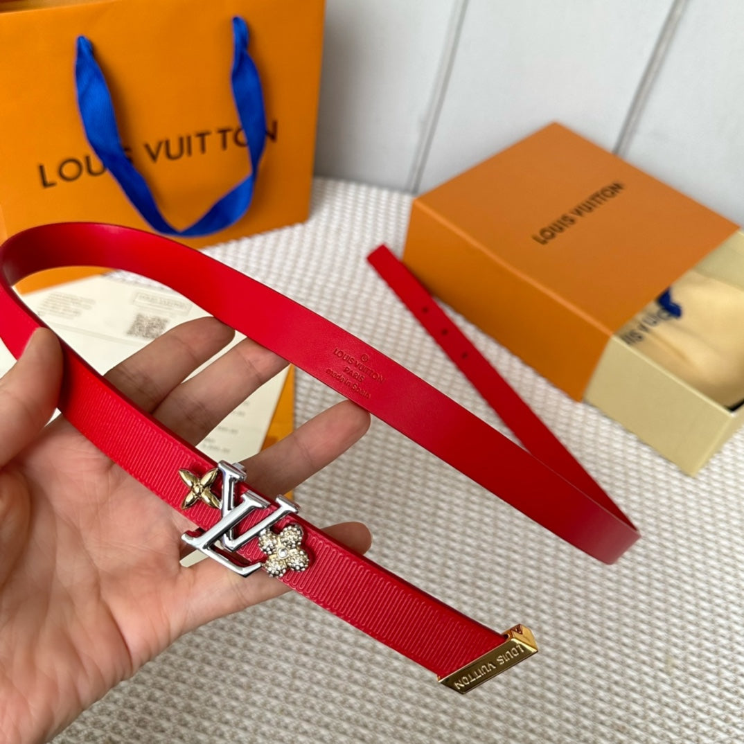 LV GRAM 20 MM REVERSIBLE BELT CHERRY RED CALFSKIN SILVER HARDWARE - 30
