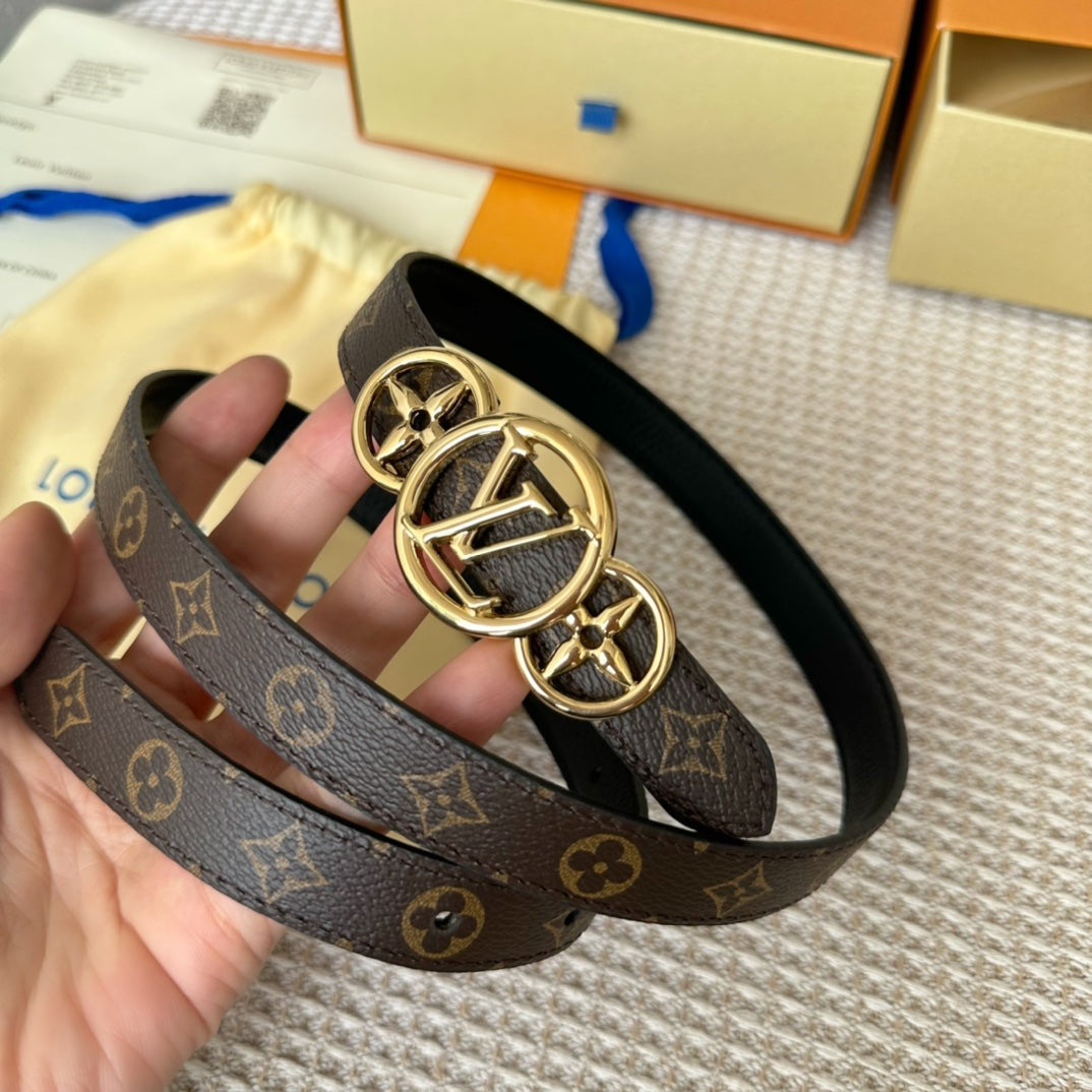 LV S-LOCK BELT 20 MM TAUPE BROWN MONOGRAM AND BLACK CALFSKIN GOLD HARDWARE - 30