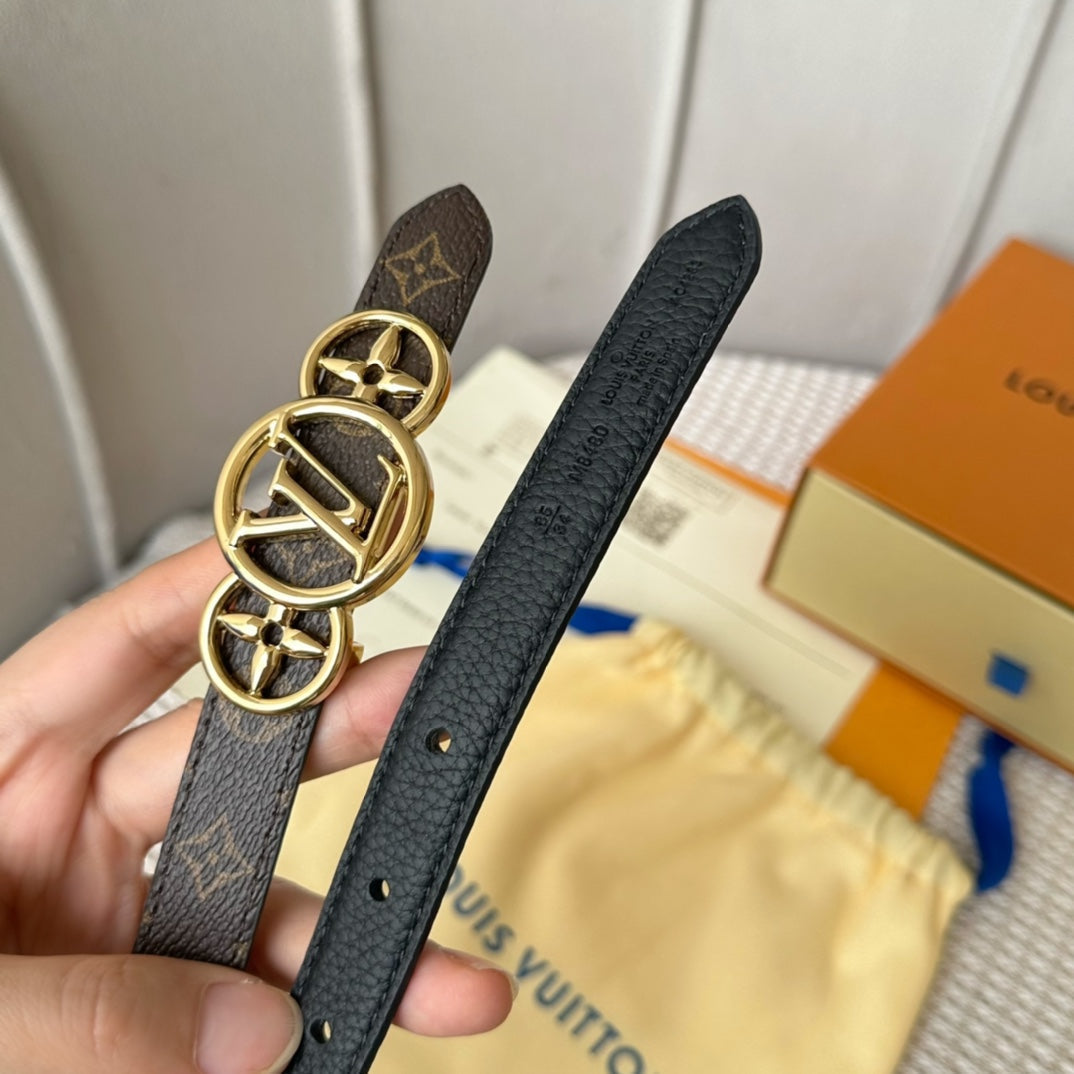 LV S-LOCK BELT 20 MM TAUPE BROWN MONOGRAM AND BLACK CALFSKIN GOLD HARDWARE - 30
