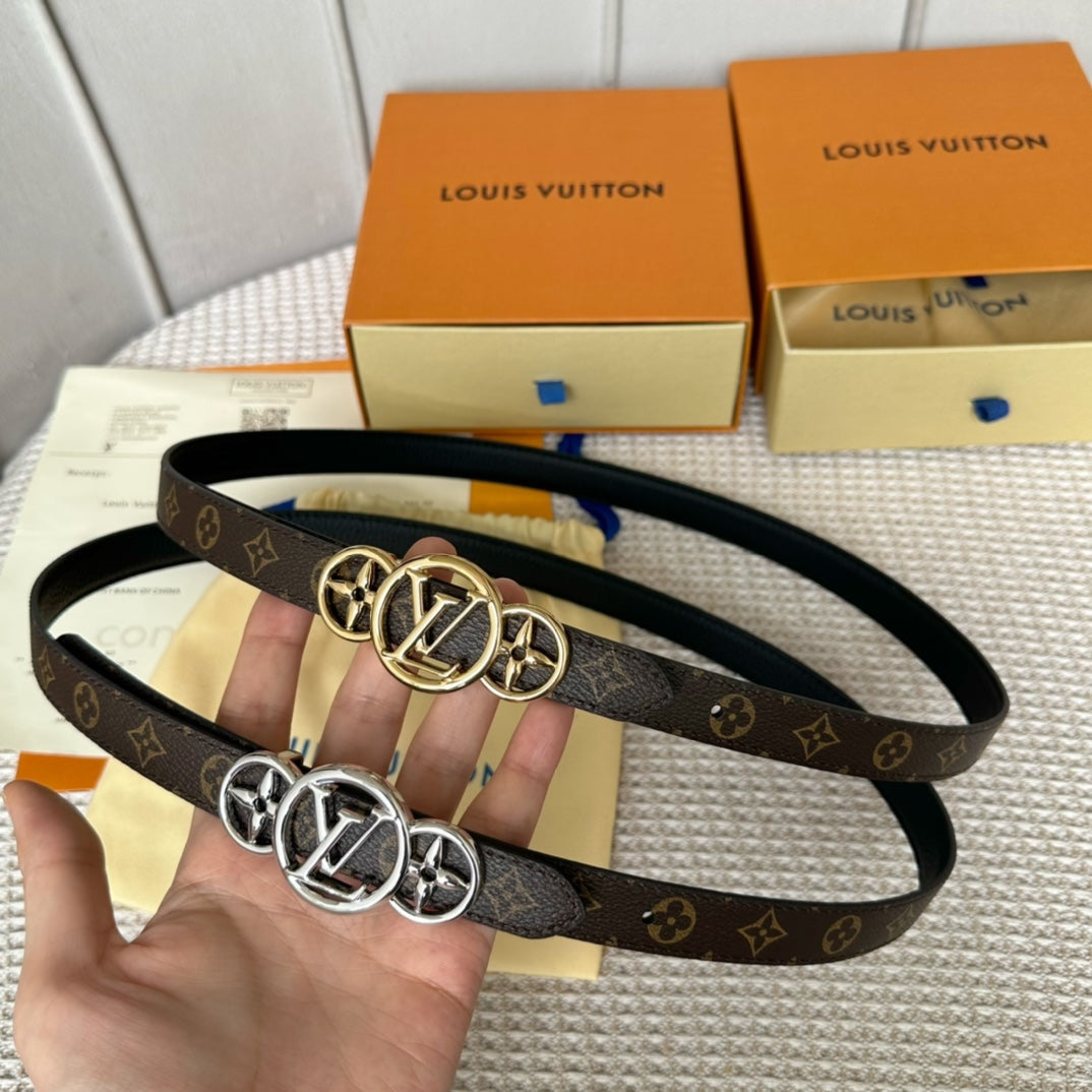 LV S-LOCK BELT 20 MM TAUPE BROWN MONOGRAM AND BLACK CALFSKIN GOLD HARDWARE - 30