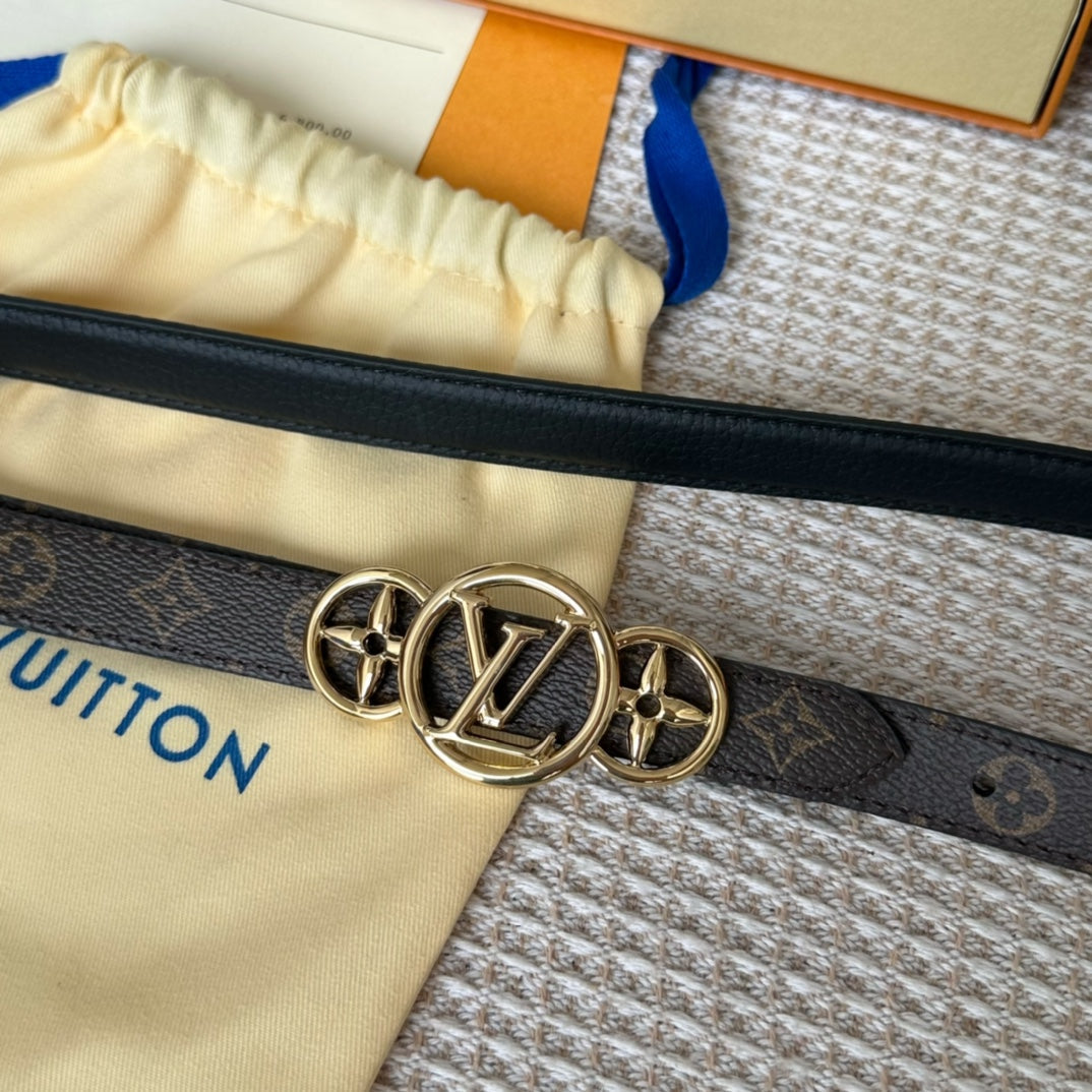 LV S-LOCK BELT 20 MM TAUPE BROWN MONOGRAM AND BLACK CALFSKIN GOLD HARDWARE - 30
