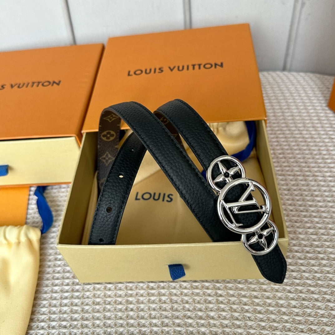 LV S-LOCK BELT 20 MM TAUPE BROWN MONOGRAM AND BLACK CALFSKIN SILVER HARDWARE - 30