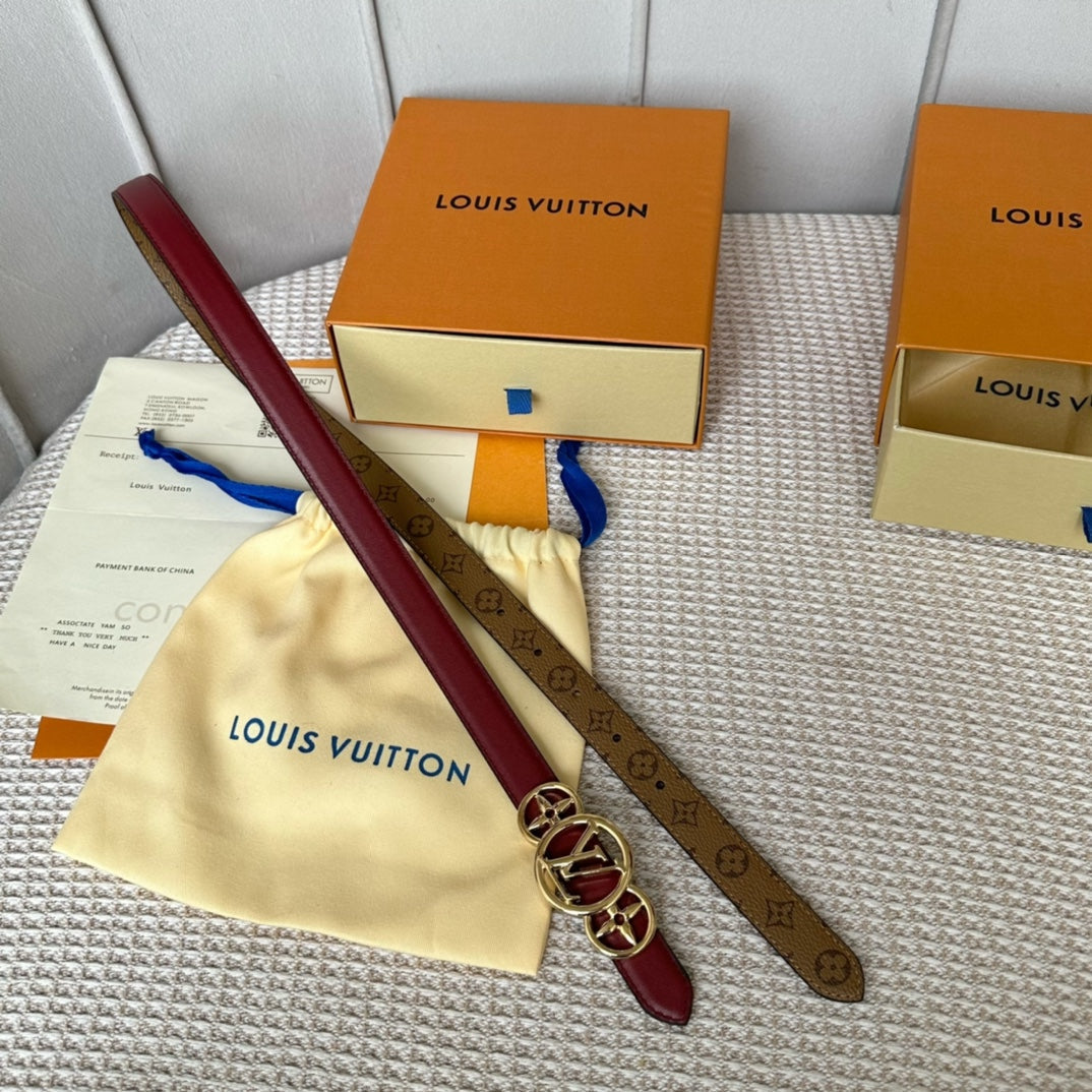 LV S-LOCK BELT 20 MM BROWN MONOGRAM AND AUBURN RED CALFSKIN GOLD HARDWARE - 30