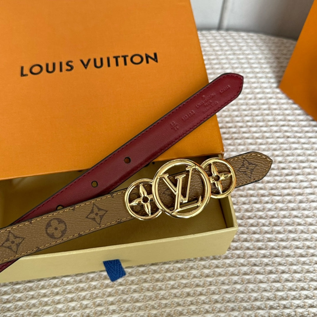 LV S-LOCK BELT 20 MM BROWN MONOGRAM AND AUBURN RED CALFSKIN GOLD HARDWARE - 30