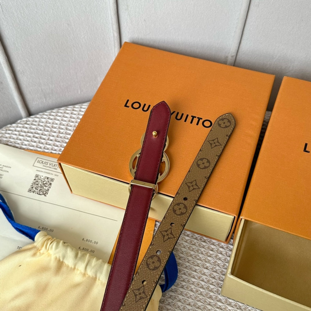 LV S-LOCK BELT 20 MM BROWN MONOGRAM AND AUBURN RED CALFSKIN GOLD HARDWARE - 30