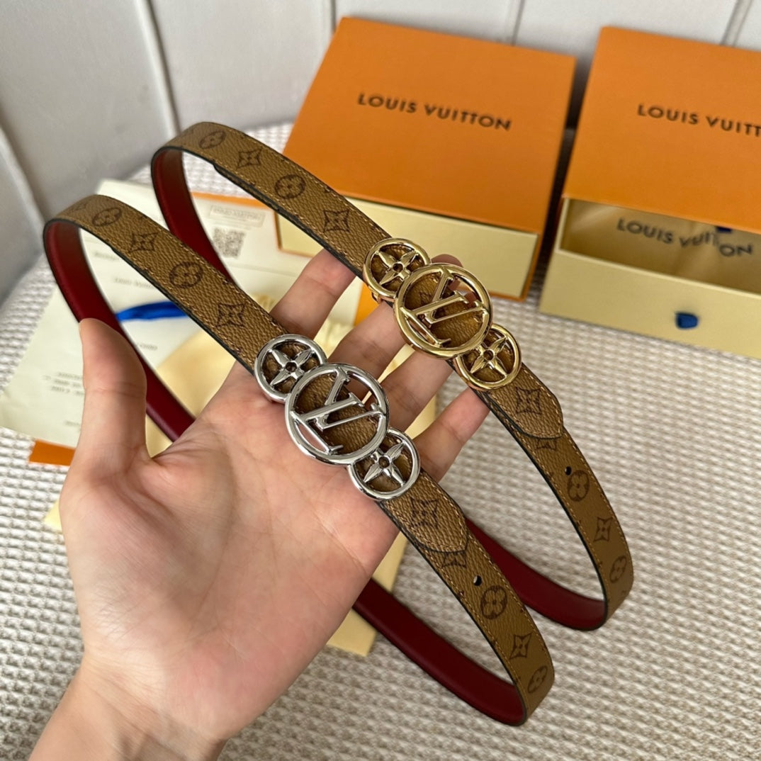 LV S-LOCK BELT 20 MM BROWN MONOGRAM AND AUBURN RED CALFSKIN GOLD HARDWARE - 30