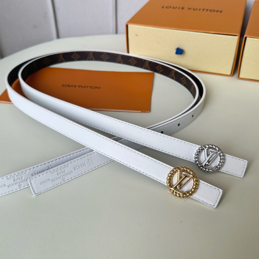 LV Circle Nautical 20mm Reversible Belt Gold Buckle White Brown Lambskin - 30
