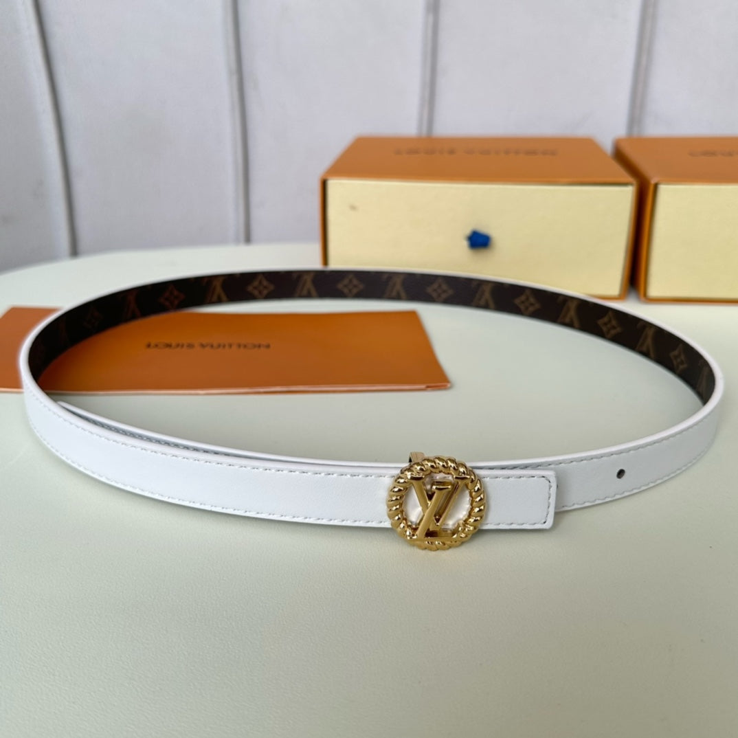 LV Circle Nautical 20mm Reversible Belt Gold Buckle White Brown Lambskin - 30
