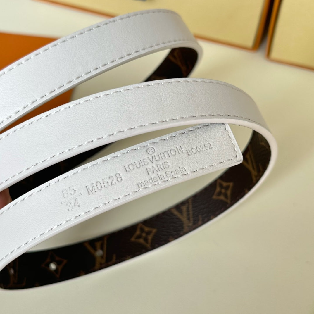 LV Circle Nautical 20mm Reversible Belt Gold Buckle White Brown Lambskin - 30