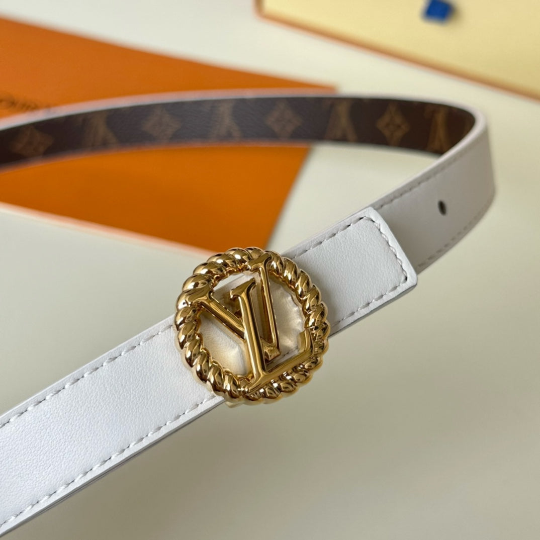 LV Circle Nautical 20mm Reversible Belt Gold Buckle White Brown Lambskin - 30