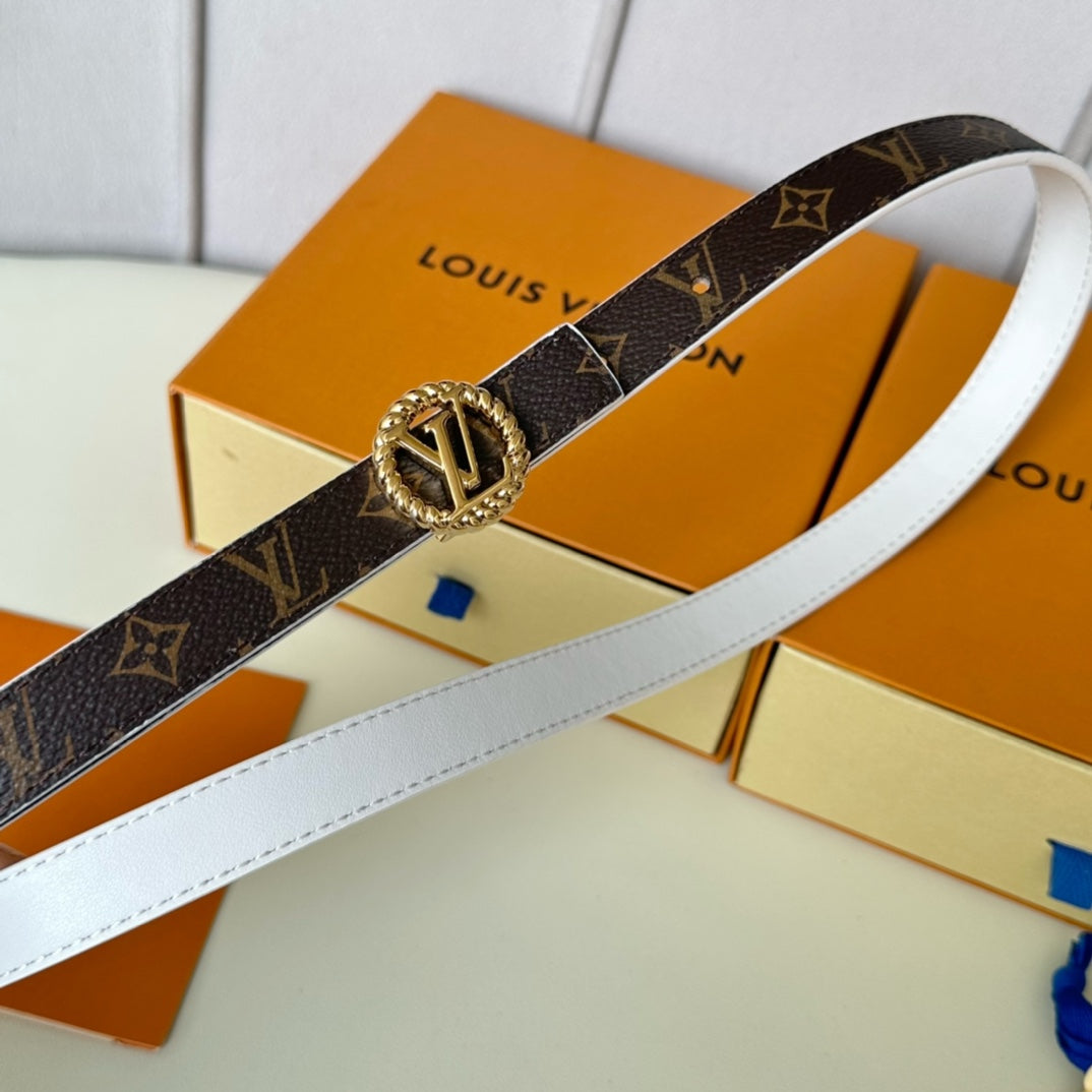 LV Circle Nautical 20mm Reversible Belt Gold Buckle White Brown Lambskin - 30