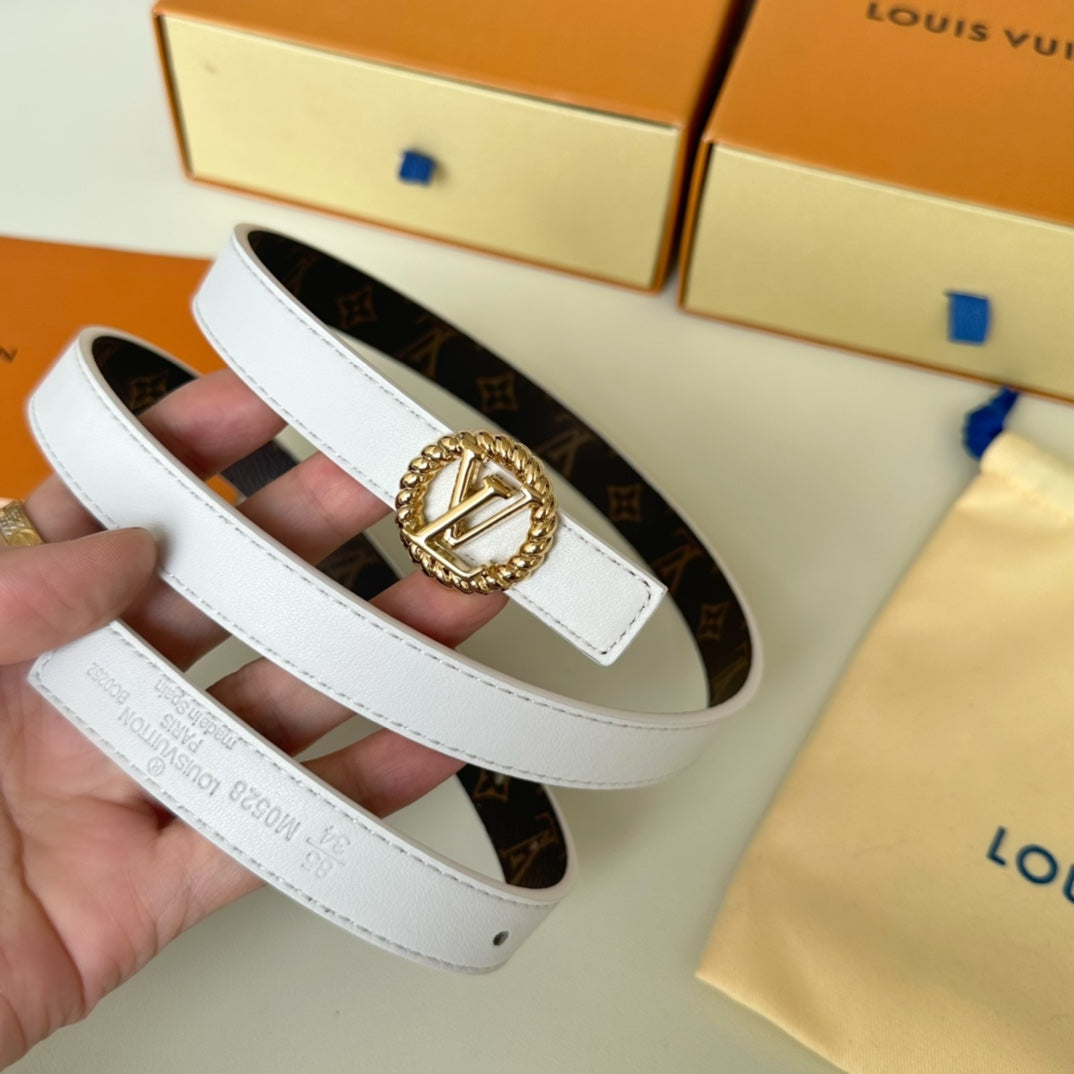 LV Circle Nautical 20mm Reversible Belt Gold Buckle White Brown Lambskin - 30