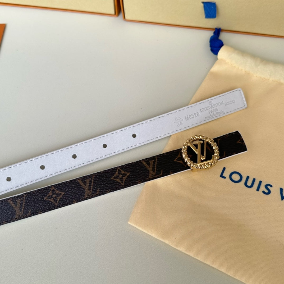 LV Circle Nautical 20mm Reversible Belt Gold Buckle White Brown Lambskin - 30