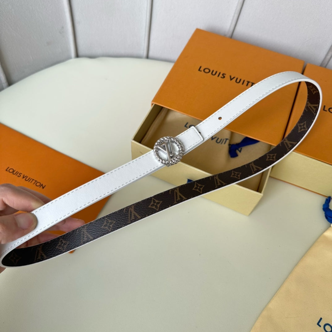 LV Circle Nautical 20mm Reversible Belt Silver Buckle White Brown Lambskin - 30