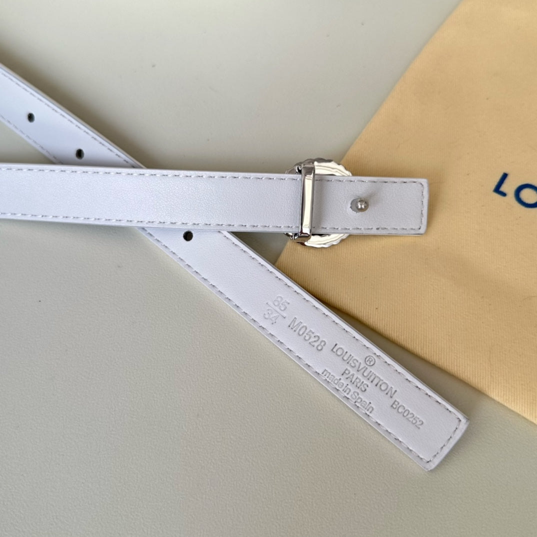 LV Circle Nautical 20mm Reversible Belt Silver Buckle White Brown Lambskin - 30