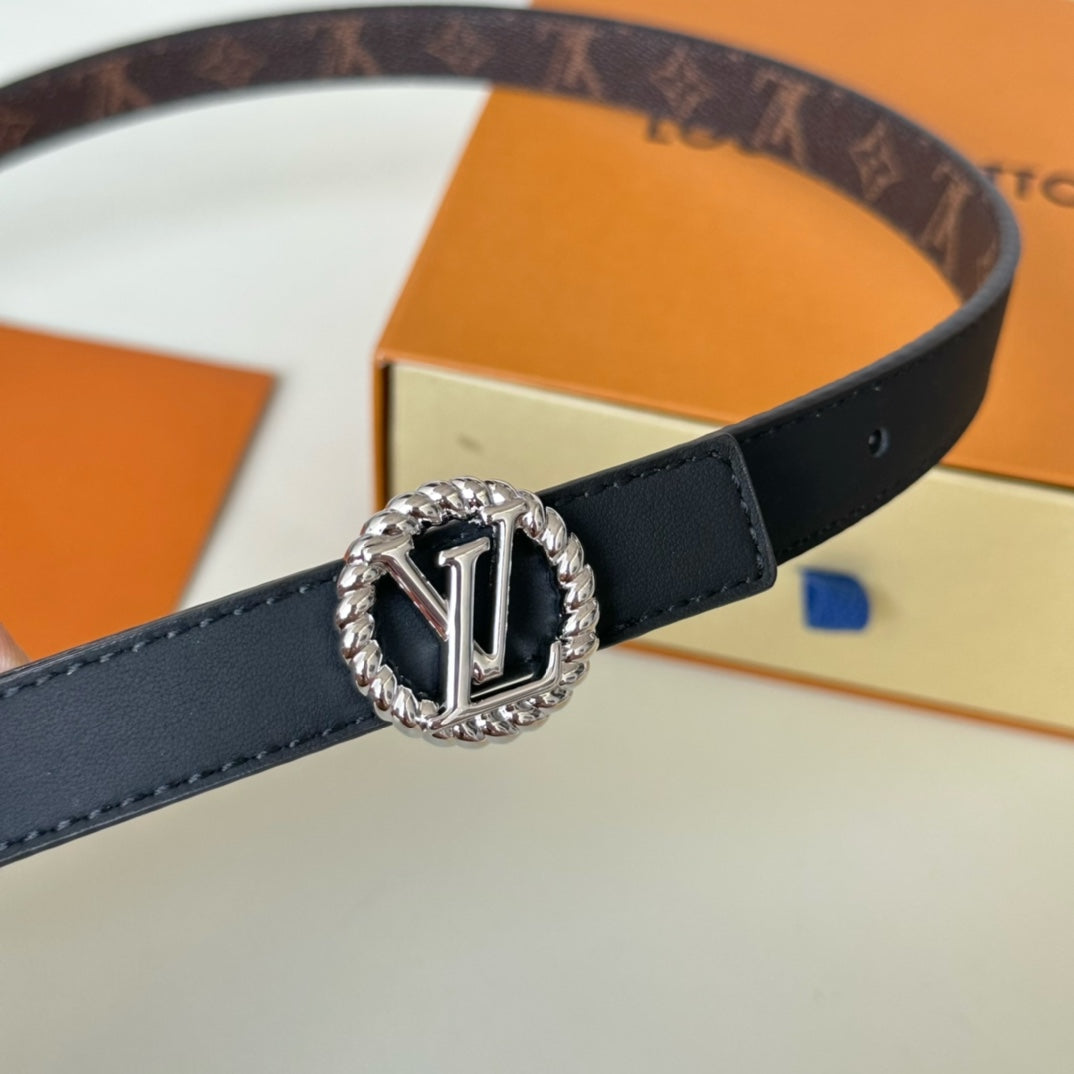 LV Circle Nautical 20mm Reversible Square End Tip Belt Silver Buckle Navy Blue Brown lambskin - 30