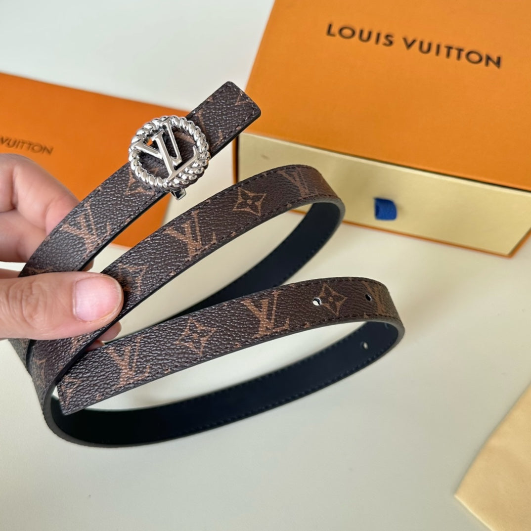 LV Circle Nautical 20mm Reversible Square End Tip Belt Silver Buckle Navy Blue Brown lambskin - 30