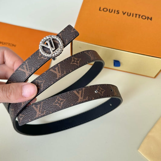 LV Circle Nautical 20mm Reversible Square End Tip Belt Silver Buckle Navy Blue Brown lambskin - 30