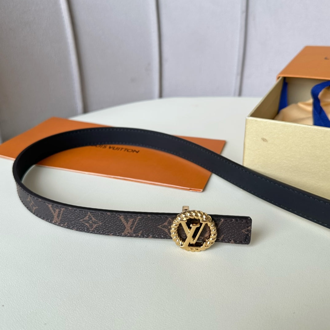 LV Circle Nautical 20mm black sheep square head belt with gold reverse buckle - 30