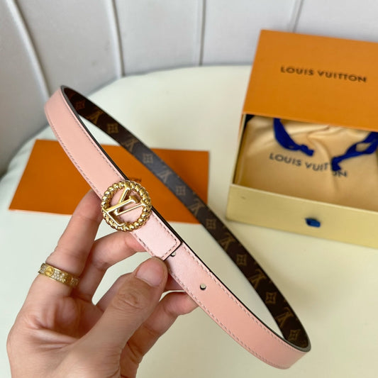 LV Circle Nautical 20mm Reversible Belt Gold Buckle Pink Brown Lambskin - 30