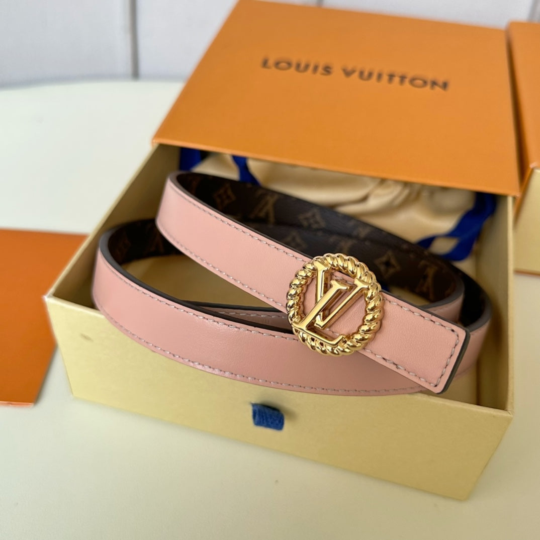 LV Circle Nautical 20mm Reversible Belt Gold Buckle Pink Brown Lambskin - 30