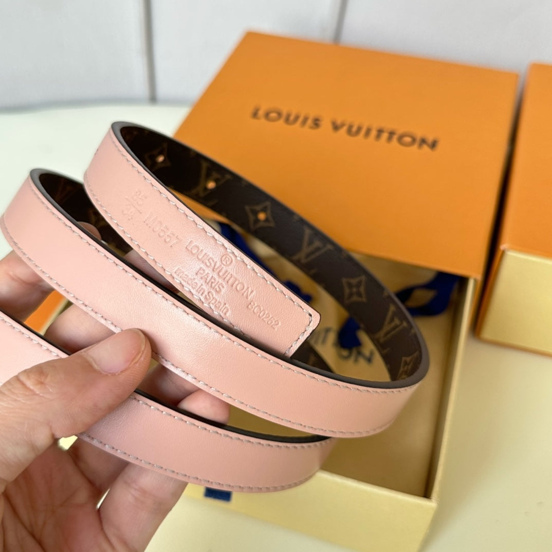 LV Circle Nautical 20mm Reversible Belt Gold Buckle Pink Brown Lambskin - 30