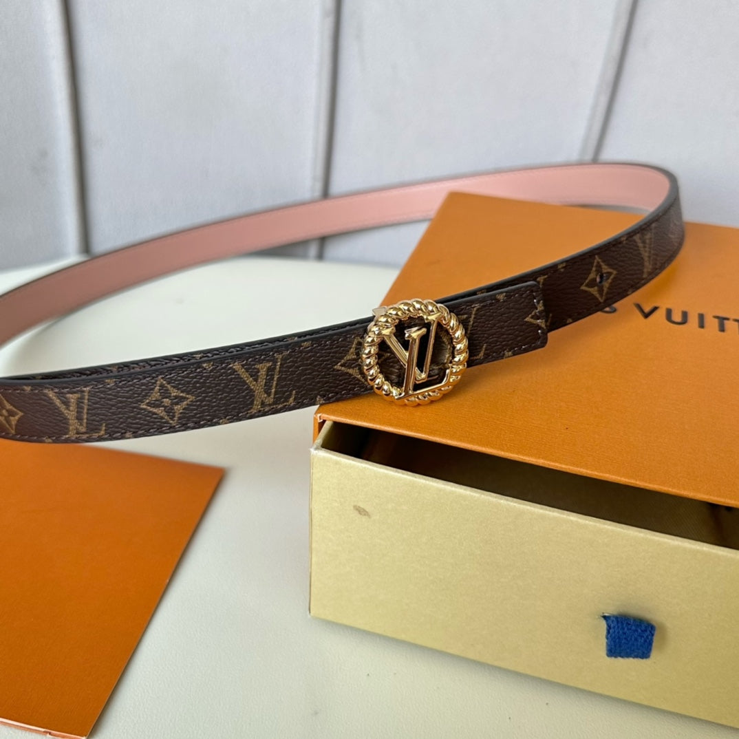 LV Circle Nautical 20mm Reversible Belt Gold Buckle Pink Brown Lambskin - 30