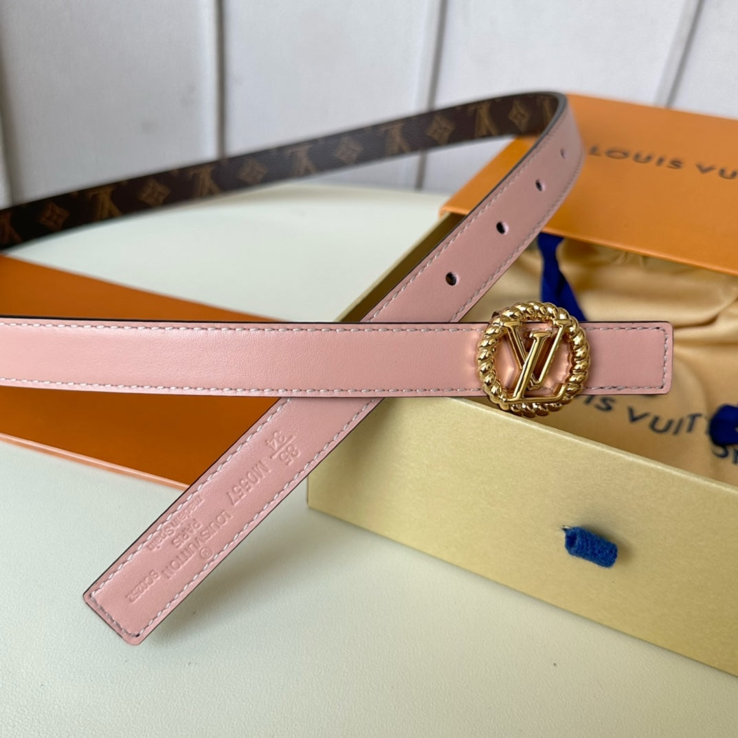 LV Circle Nautical 20mm Reversible Belt Gold Buckle Pink Brown Lambskin - 30