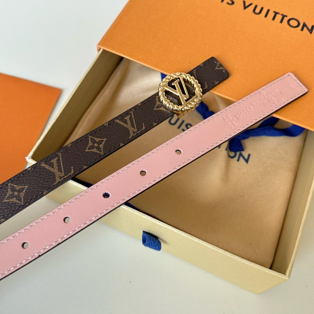 LV Circle Nautical 20mm Reversible Belt Gold Buckle Pink Brown Lambskin - 30