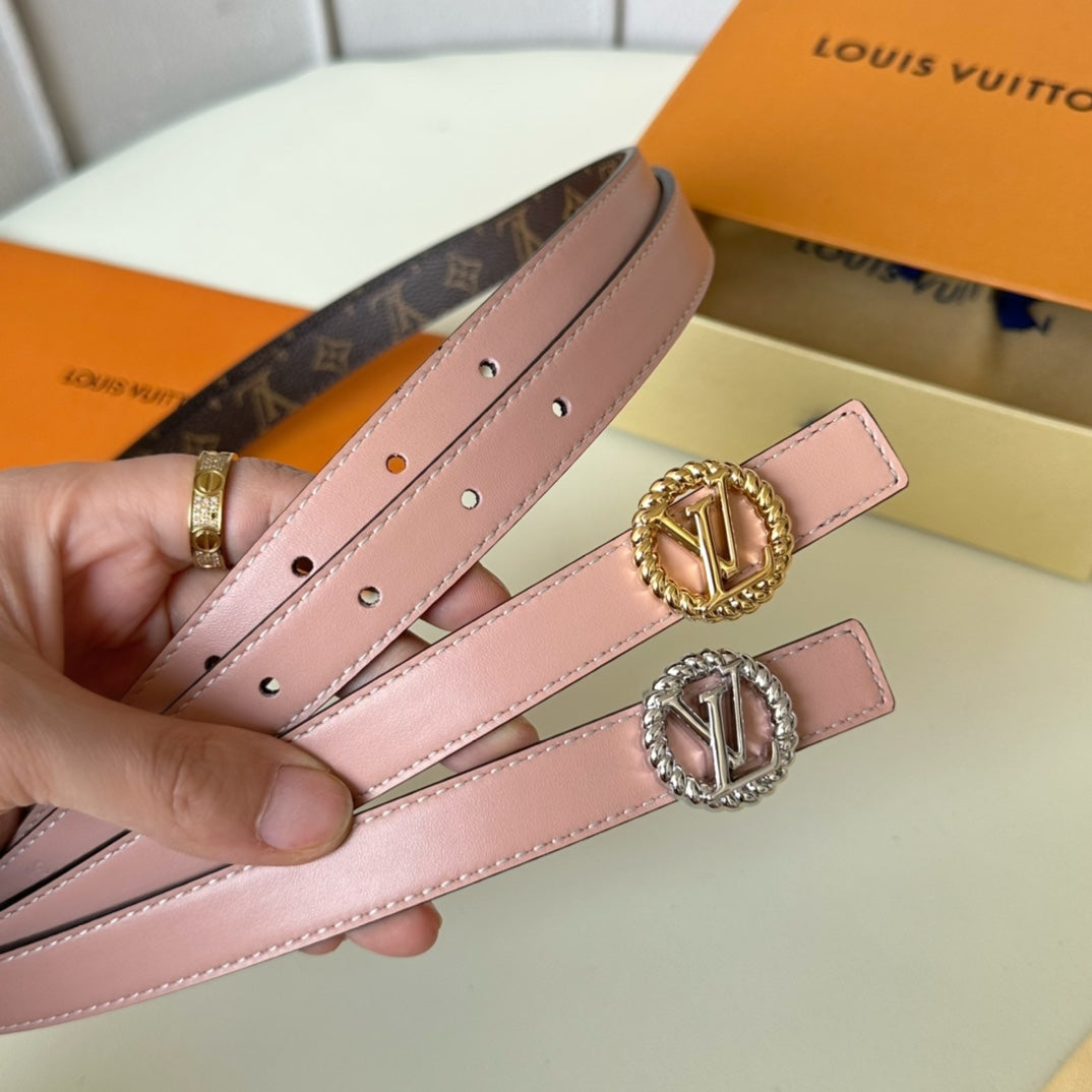 LV Circle Nautical 20mm Reversible Belt Gold Buckle Pink Brown Lambskin - 30