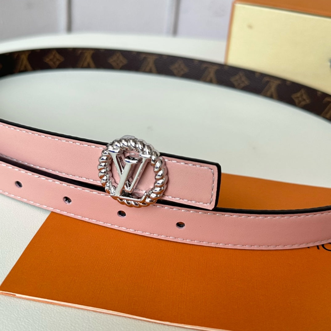 LV Circle Nautical 20mm Reversible Belt Silver Buckle Pink Brown Lambskin - 30