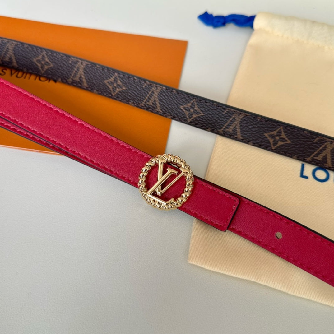 LV Circle Nautical 20mm Reversible Belt Gold Buckle Red Brown Lambskin - 30