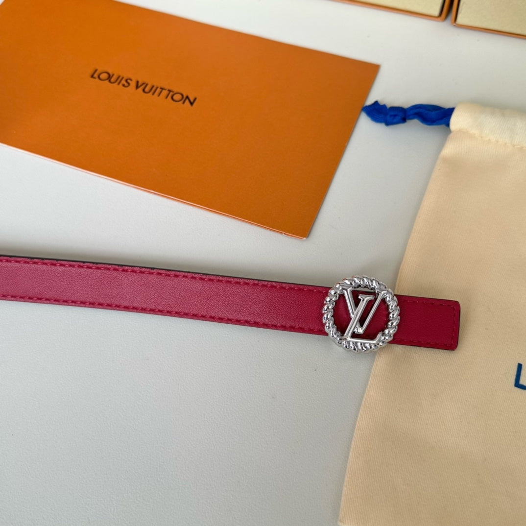 LV Circle Nautical 20mm Reversible Belt Silver Buckle Red Brown Lambskin - 30