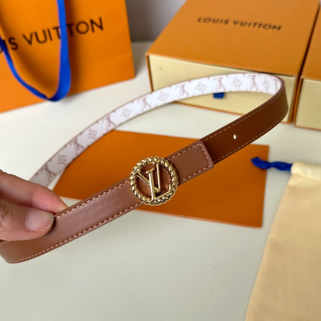 LV Circle Nautical 20mm Reversible Square End Tip Belt Gold Buckle Tan White lambskin - 30