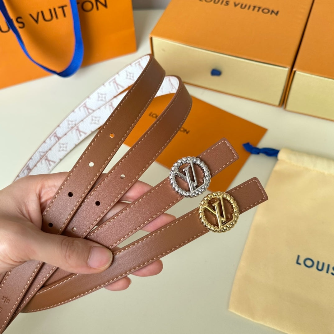 LV Circle Nautical 20mm Reversible Square End Tip Belt Gold Buckle Tan White lambskin - 30