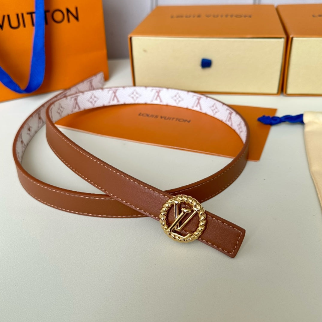 LV Circle Nautical 20mm Reversible Square End Tip Belt Gold Buckle Tan White lambskin - 30
