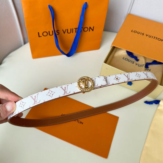 LV Circle Nautical 20mm Reversible Square End Tip Belt Gold Buckle Tan White lambskin - 30