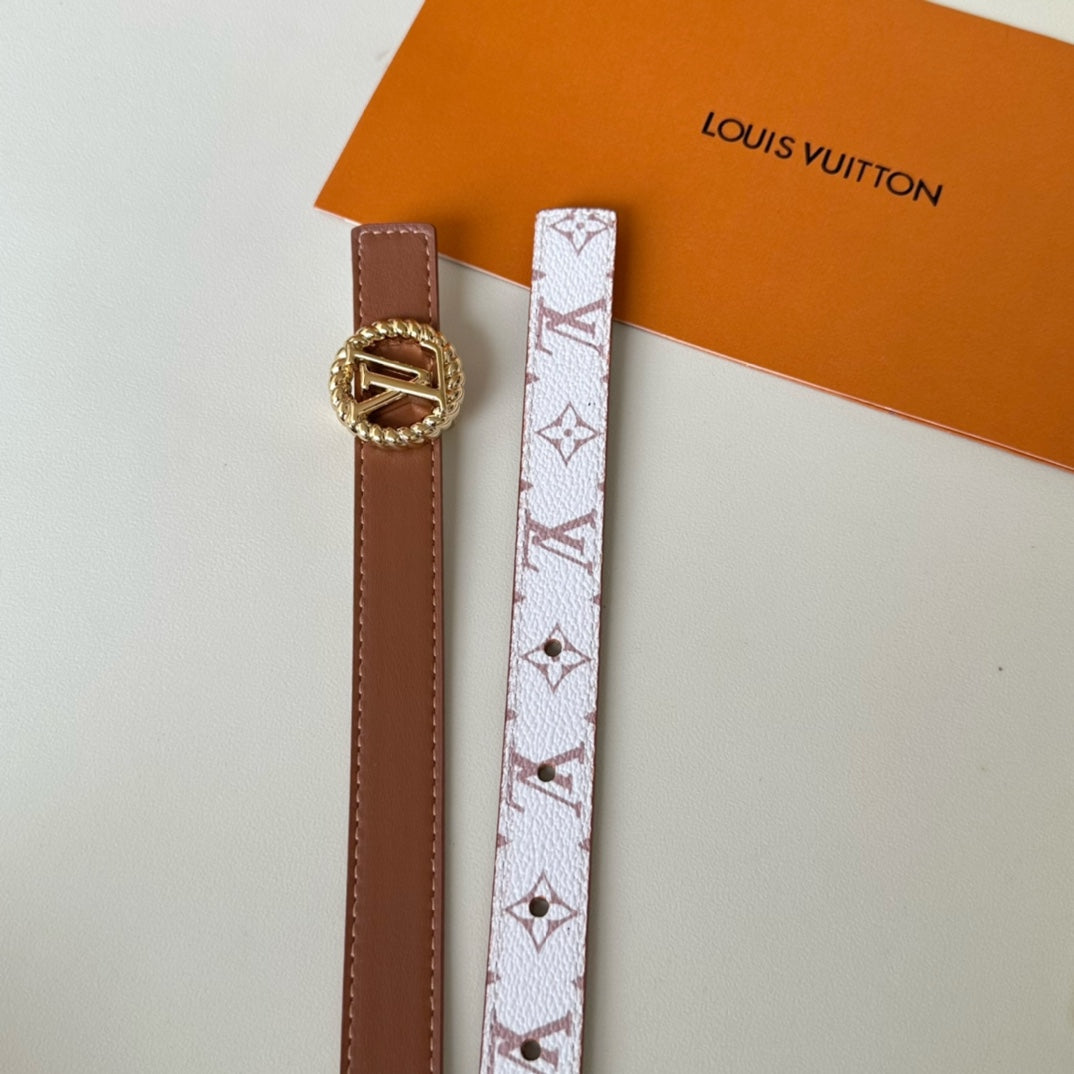 LV Circle Nautical 20mm Reversible Square End Tip Belt Gold Buckle Tan White lambskin - 30