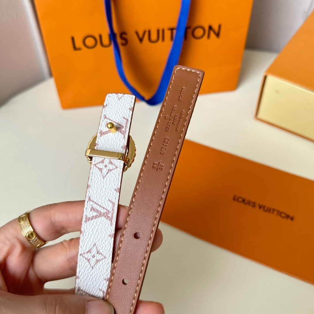LV Circle Nautical 20mm Reversible Square End Tip Belt Gold Buckle Tan White lambskin - 30