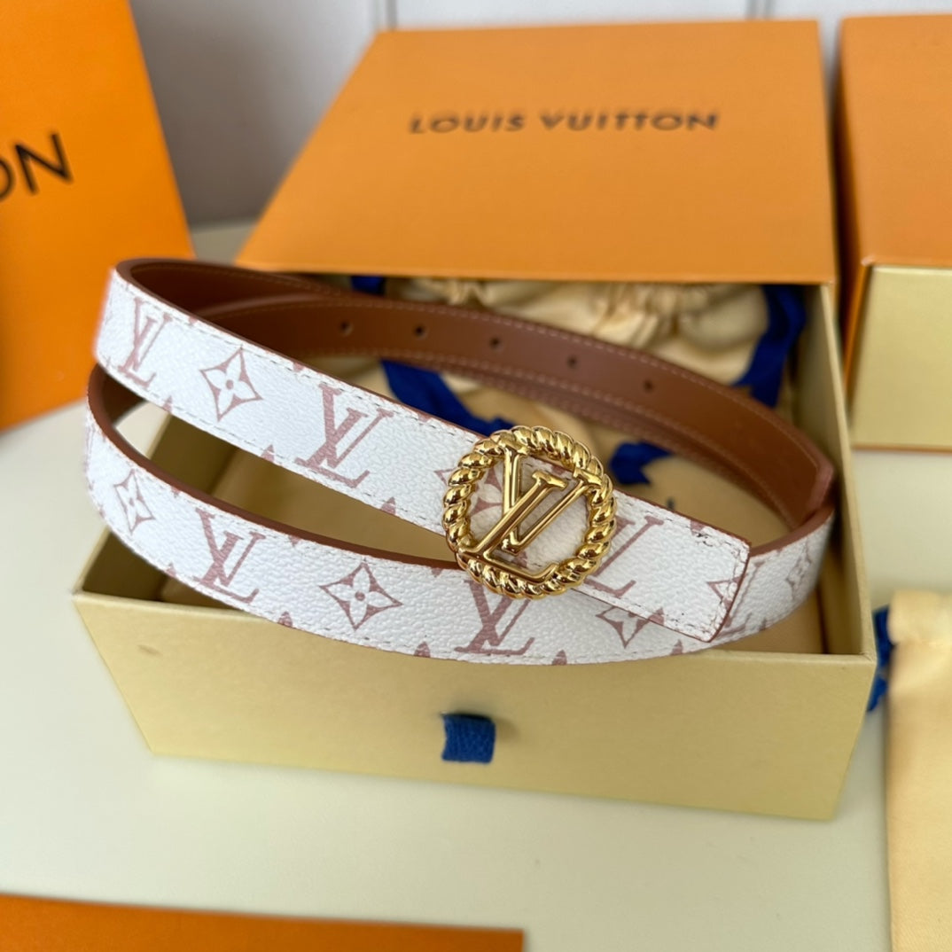 LV Circle Nautical 20mm Reversible Square End Tip Belt Gold Buckle Tan White lambskin - 30