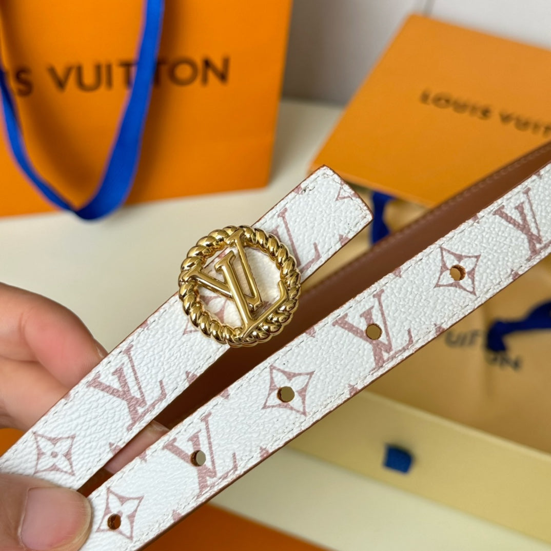 LV Circle Nautical 20mm Reversible Square End Tip Belt Gold Buckle Tan White lambskin - 30