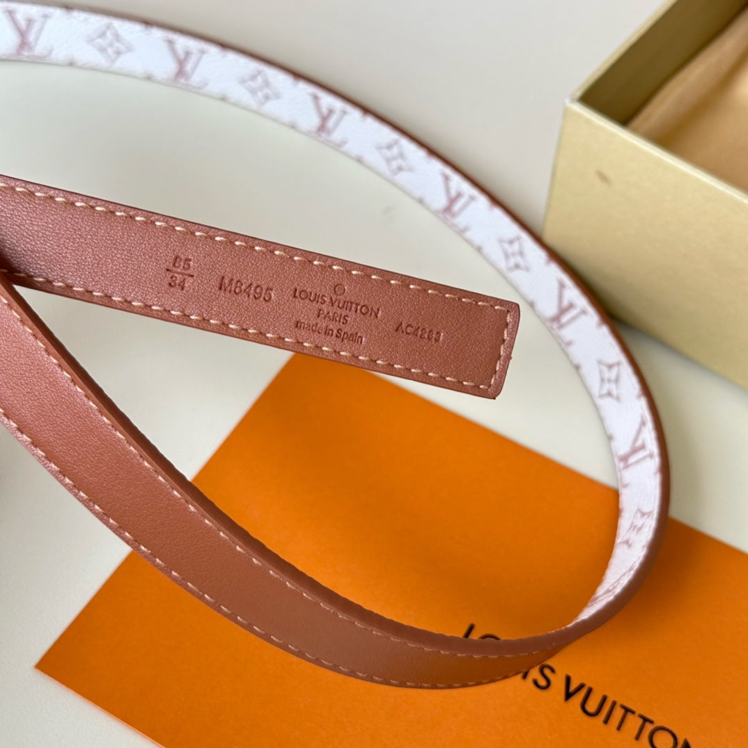 LV Circle Nautical 20mm Reversible Square End Tip Belt Silver Buckle Tan White lambskin - 30