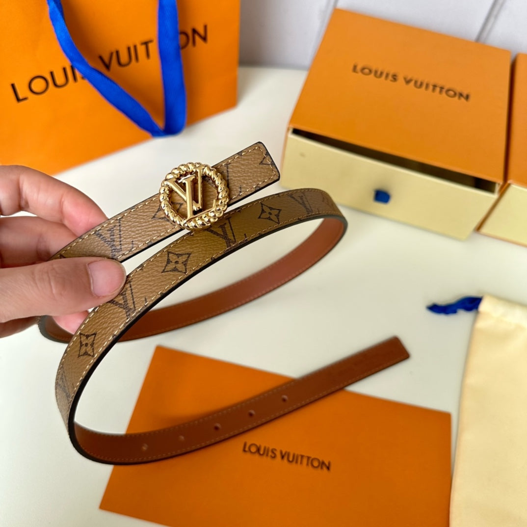 LV Circle Nautical 20mm Reversible Square End Tip Belt Gold Buckle Tan Light Brown lambskin - 30