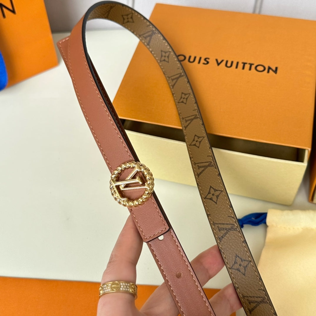 LV Circle Nautical 20mm Reversible Square End Tip Belt Gold Buckle Tan Light Brown lambskin - 30