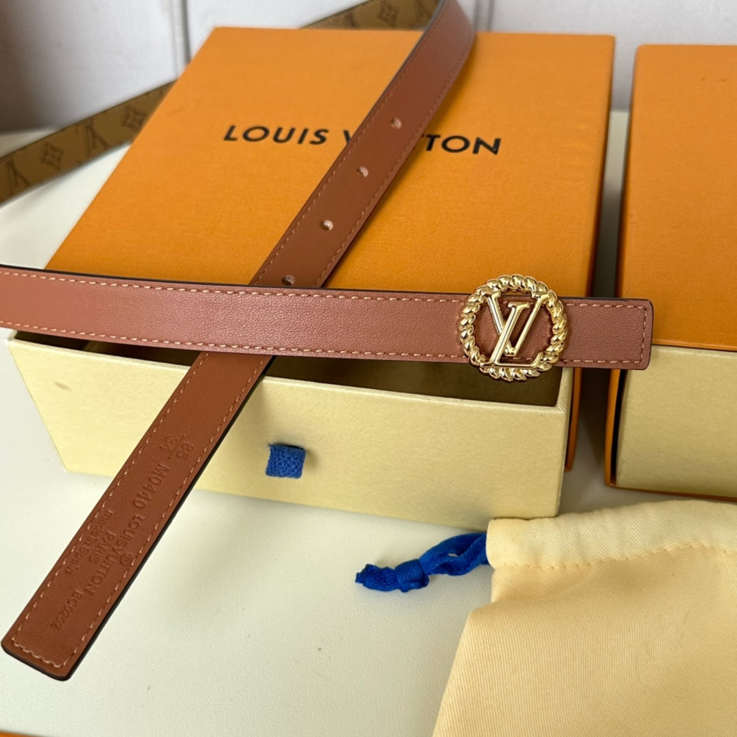 LV Circle Nautical 20mm Reversible Square End Tip Belt Gold Buckle Tan Light Brown lambskin - 30