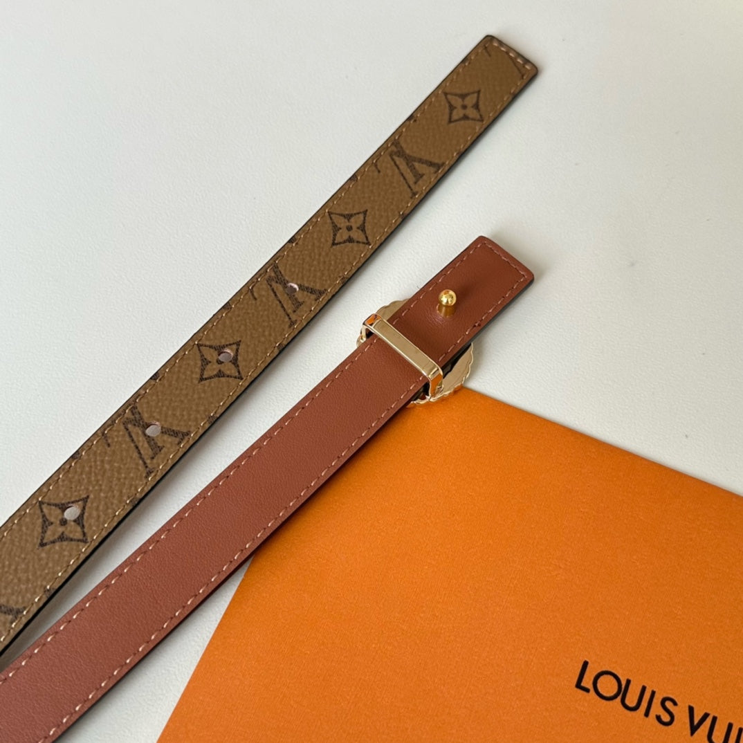 LV Circle Nautical 20mm Reversible Square End Tip Belt Gold Buckle Tan Light Brown lambskin - 30