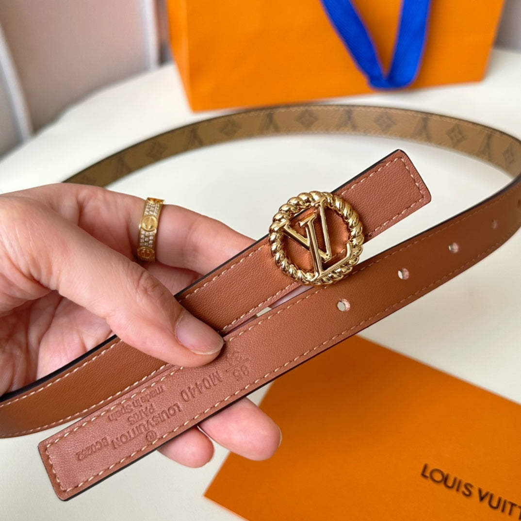 LV Circle Nautical 20mm Reversible Square End Tip Belt Gold Buckle Tan Light Brown lambskin - 30