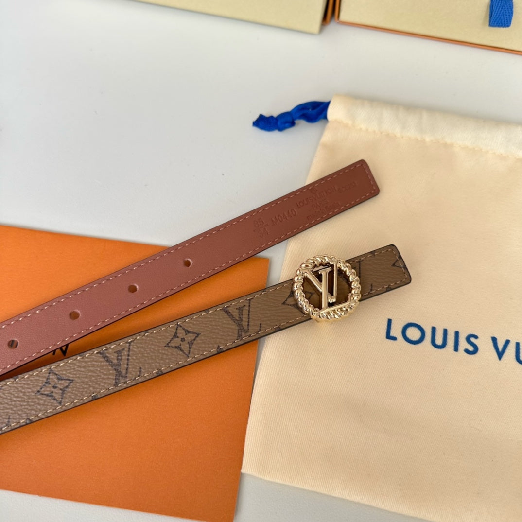 LV Circle Nautical 20mm Reversible Square End Tip Belt Gold Buckle Tan Light Brown lambskin - 30