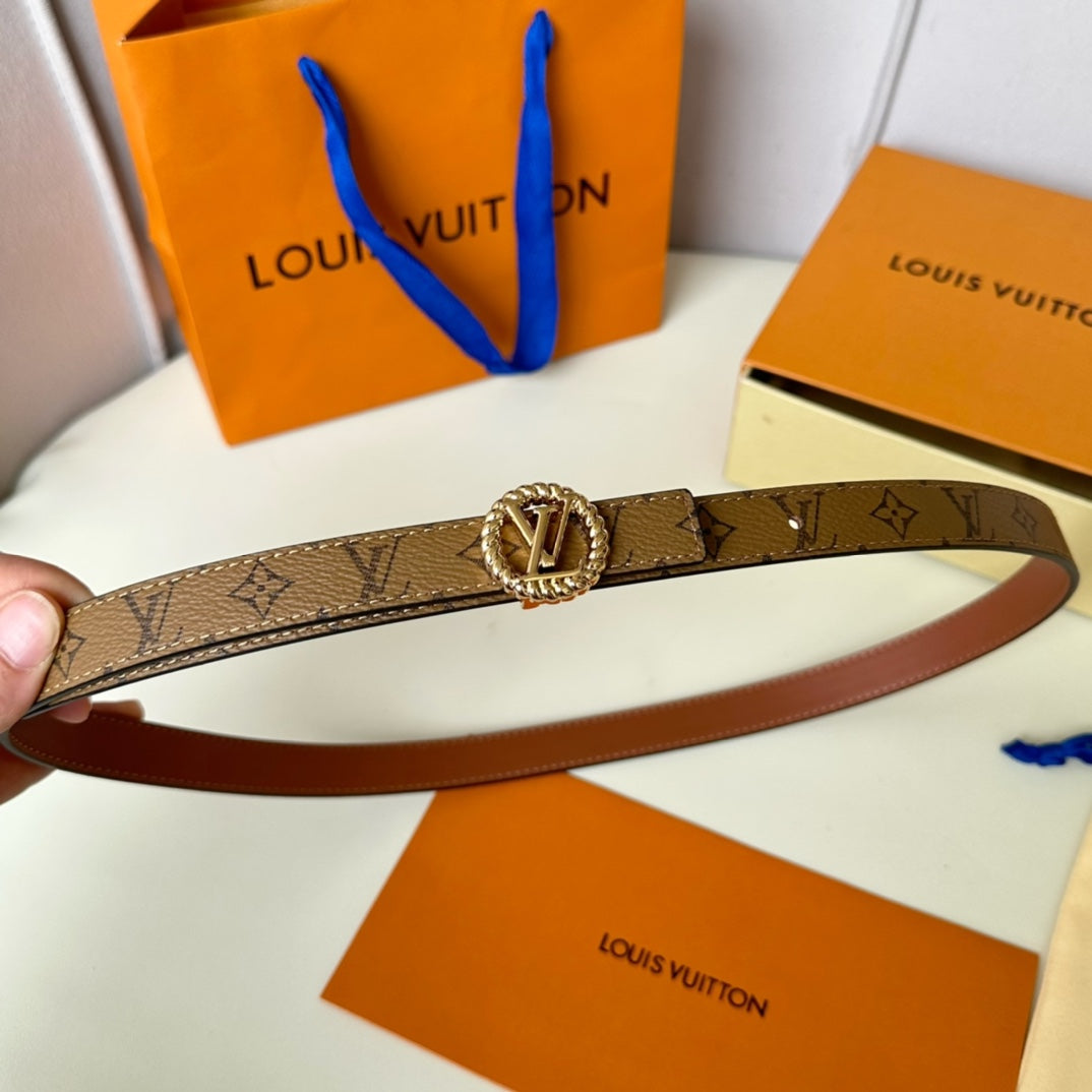 LV Circle Nautical 20mm Reversible Square End Tip Belt Gold Buckle Tan Light Brown lambskin - 30